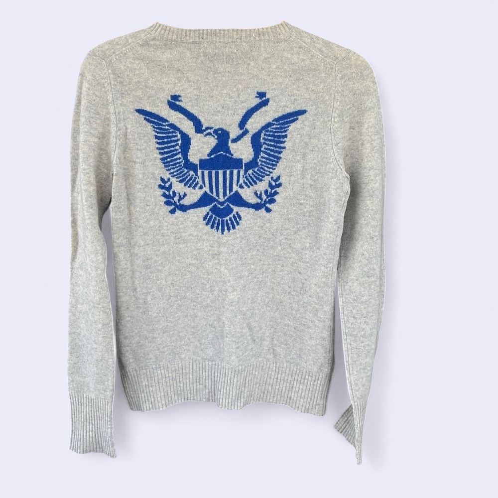 C3 Cashmere | Gray Sweater with Blue Eagle Design